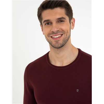 Bordo Slim Fit Bisiklet Yaka Basic Triko Kazak