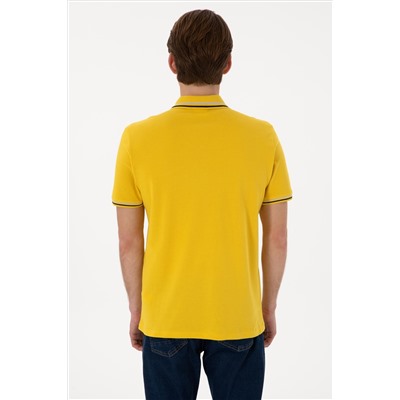 Erkek Regular Fit Polo Yaka Sarı Basic Tişört