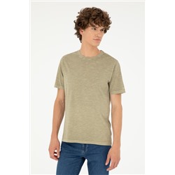 Erkek Regular Fit Bisiklet Yaka Haki Basic Tişört