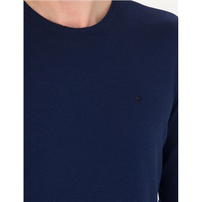 Açık Lacivert Slim Fit Bisiklet Yaka Basic Triko Kazak