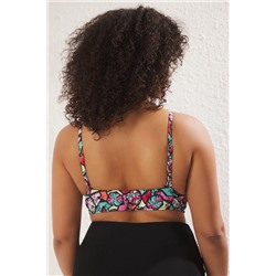 Çok Renkli Derin V Mercan Desenli Büyük Beden Bikini Üstü TBBSS25CT00001