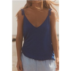 RUFFLED STRAPPY KNIT TOP