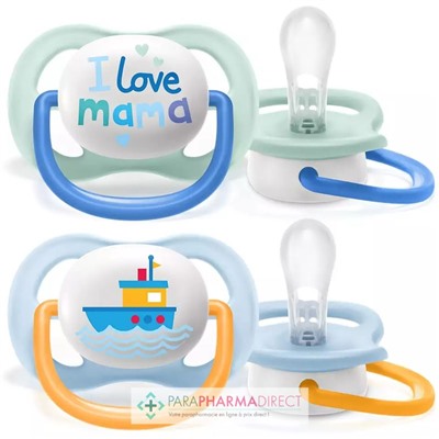 Avent Sucettes Ultra Air Happy 0-6 mois "Love" & Bateau x2