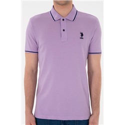 Erkek Slim Fit Polo Yaka Lila Basic Tişört