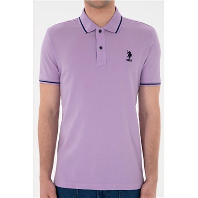 Erkek Slim Fit Polo Yaka Lila Basic Tişört