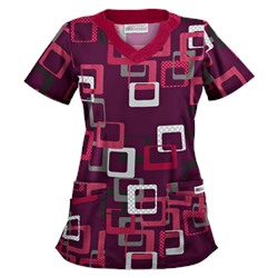 UA Sassy Square Wine Print Scrub Top