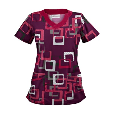 UA Sassy Square Wine Print Scrub Top