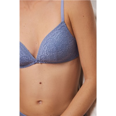 CHARMING Sujetador triangular relleno sin aro encaje tul plumeti azul