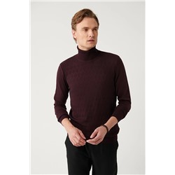 Avva Erkek Bordo Balıkçı Yaka Pamuklu Desenli Standart Fit Normal Kesim Triko Kazak A32y5198 A32Y5198
