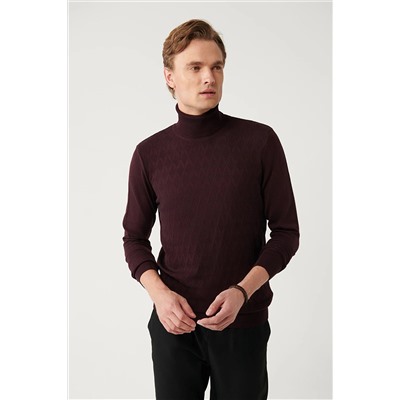 Avva Erkek Bordo Balıkçı Yaka Pamuklu Desenli Standart Fit Normal Kesim Triko Kazak A32y5198 A32Y5198