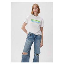 Mavi Kadın Beyaz Doğa Dostu Make The Planet Great Again Baskılı T-Shirt 168752-620