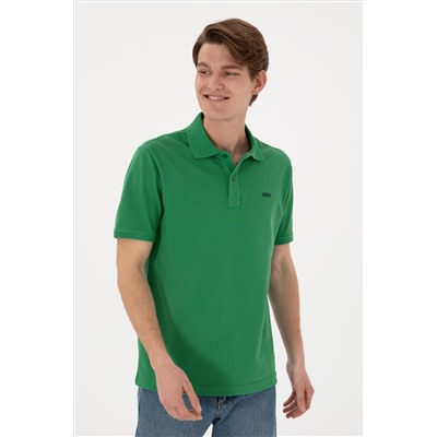 Erkek Regular Fit Polo Yaka Yeşil Basic Tişört