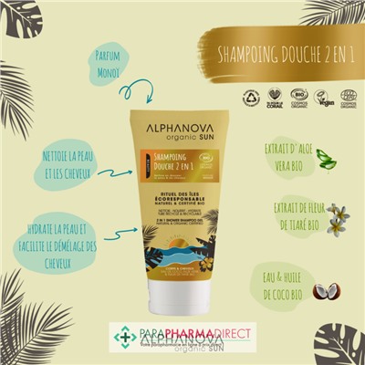 Alphanova Sun Shampoing Douche 2 en 1 Parfum Monoï BIO 150 ml