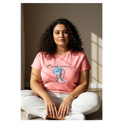 Pembe Regular Fit Baskılı Büyük Beden T-shirt TBBSS25BF00018