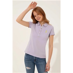 Kadın Lila Basic Polo Yaka Tişört
