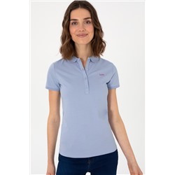 Kadın Açık Mavi Basic Polo Yaka Tişört