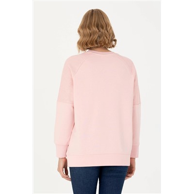 Kadın Toz Pembe Bisiklet Yaka Sweatshirt