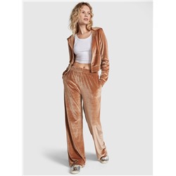 PINK VELOUR SHINE LOGO WIDE-LEG PANTS
