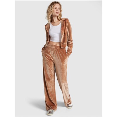PINK VELOUR SHINE LOGO WIDE-LEG PANTS