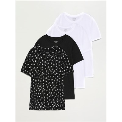 PACK OF 4 CONTRASTING COLOURED T-SHIRTS WITH A ROUND NECKLINE