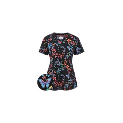 White Cross Scrubs Ola Borboleta Print Top
