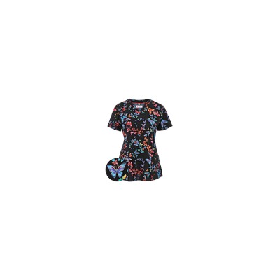 White Cross Scrubs Ola Borboleta Print Top