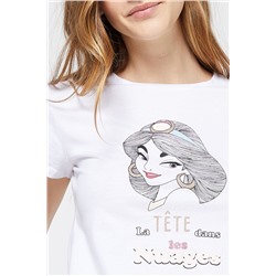 Camiseta Jasmín Aladdin Disney Felina - Blanco