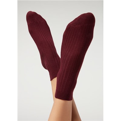 Kurze gerippte Socken mit Baumwolle und Kaschmir