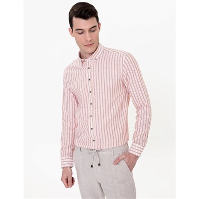 Açık Kahverengi Slim Fit Uzun Kollu Gömlek