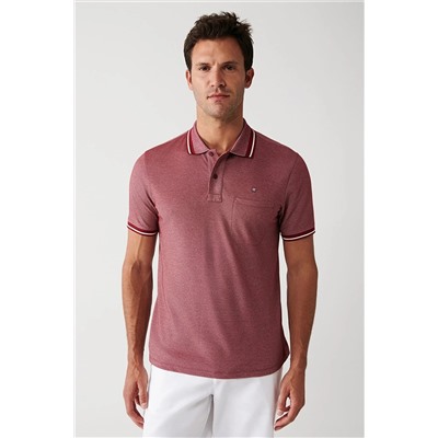 Avva Erkek Bordo Kıvrılmaz Yaka Cepli Standart Fit Normal Kesim 2 Düğmeli Polo Yaka T-shirt E001031