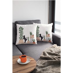 Viva Home 2'li Set 43x43cm Premium Tay Tüyü Leke Tutmaz Kumaş Çift Taraflı Kırlent Yastık Kılıfı Kaktüs Krl444 KRL034