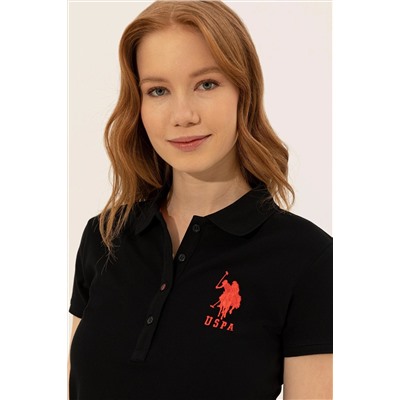 Kadın Siyah Basic Polo Yaka Tişört
