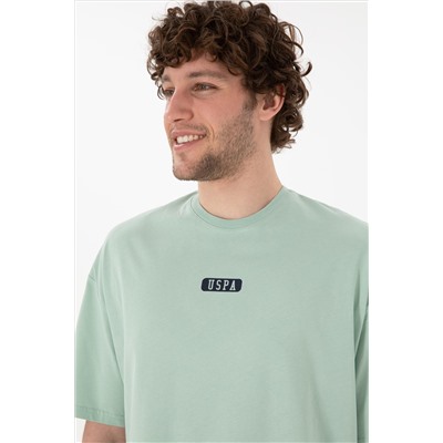 Erkek Oversize Fit Bisiklet Yaka Su Yeşili Tişört
