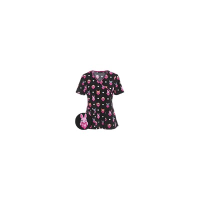 Cherokee Scrubs Animal Friends Mock Wrap Top
