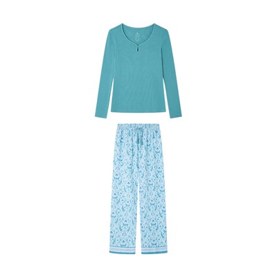 Pijama largo verde esmeralda flores