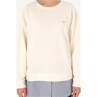 Kadın Krem Gömlek Detaylı Bisiklet Yaka Sweatshirt