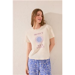 Camiseta manga corta algodón marfil