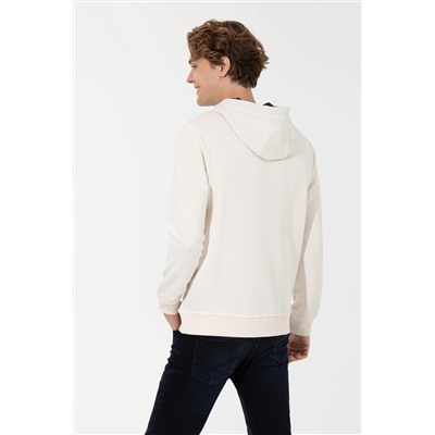 Erkek Ekru Kapüşonlu Sweatshirt