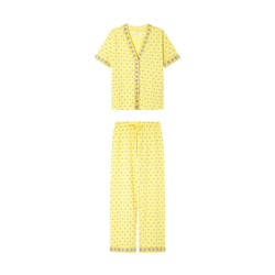 Pijama largo 100% algodón amarillo print flores