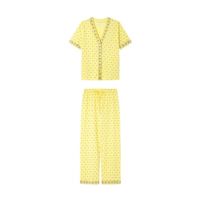 Pijama largo 100% algodón amarillo print flores