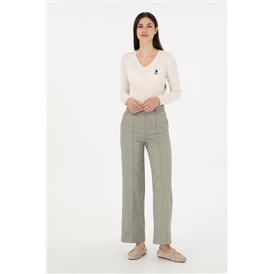 Kadın Haki Straight Fit Kanvas Pantolon