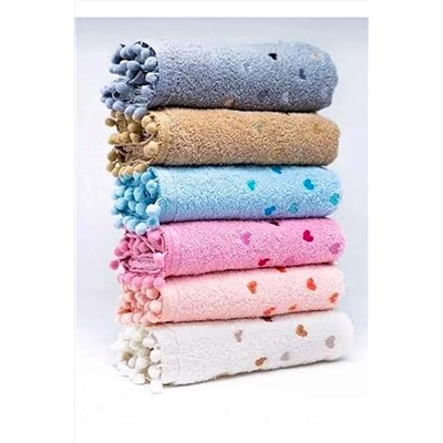 AYHANHOME Ponponlu Kalp Nakışlı 6'lı 50x90 El Yüz Havlu Seti KALP*50x90*