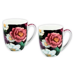 Кружка, 380 мл, 2 шт, фарфор F, черно-розовая, Розы, Floral story, 62367