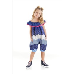 Denokids Flamenko Kız Çocuk %100 Pamuk Poplin Lacivert Fırfılı Tulum CFF-23Y1-017