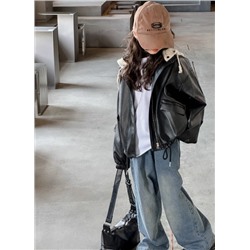 Кожаная куртка для девочек с капюшоном