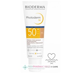 Bioderma Photoderm M SPF50+ - Teintée Dorée - Gel Crème Clarifiant Anti-Récidive - Taches Type Masque de Grossesse 40ml