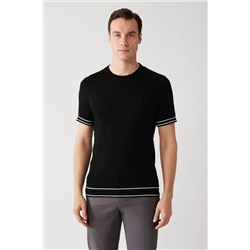 Avva Erkek Siyah Bisiklet Yaka Yumuşak Tuşe Ribanalı Standart Fit Normal Kesim Triko T-shirt A31y5107 A31Y5107