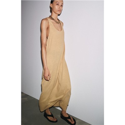 LINEN BLEND MIDI DRESS