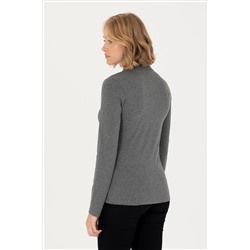 Kadın Antrasit Melanj Basic Polo Yaka Sweatshirt