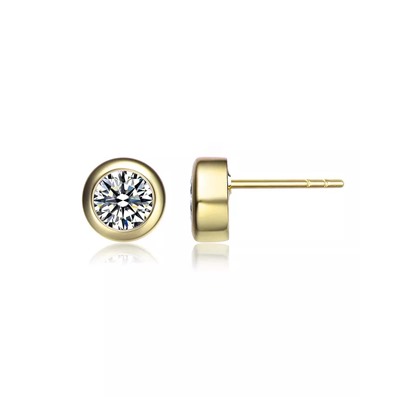 Rachel Glauber Modern Cubic Zirconia Solitaire Stud Butterfly Post Back Earrings